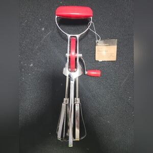 World Market Retro Red Stainless Steele  Handheld Manual Crank Beater Mixer NWT